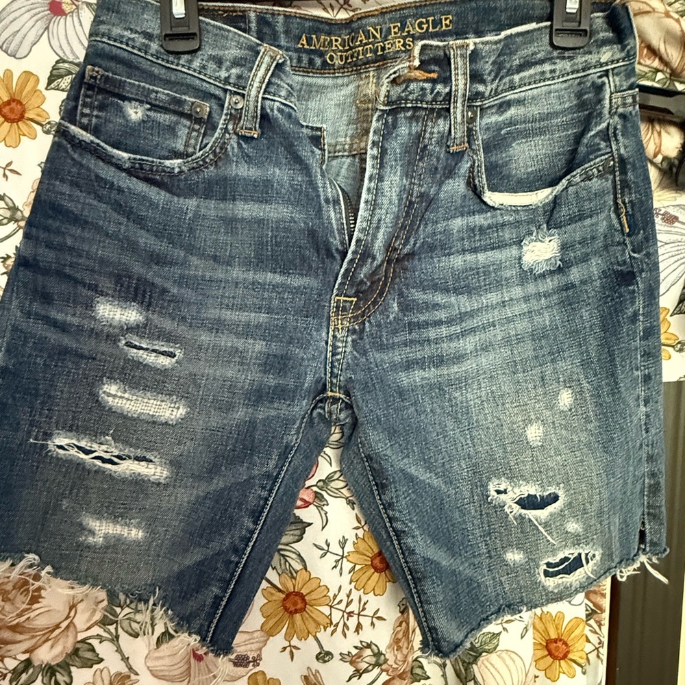 American Eagle Outfitters Men's Ripped Blue Jean Shorts